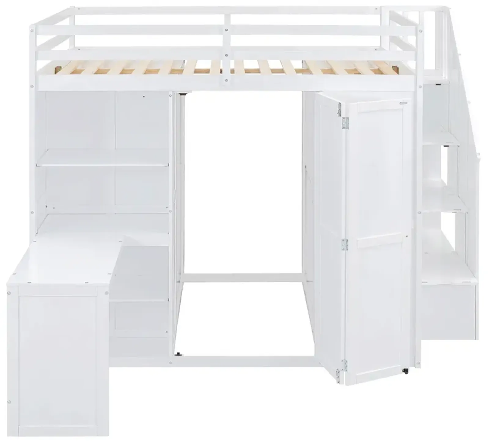 Merax Storage Loft Bed with Wardrobe,Desk and Shelves