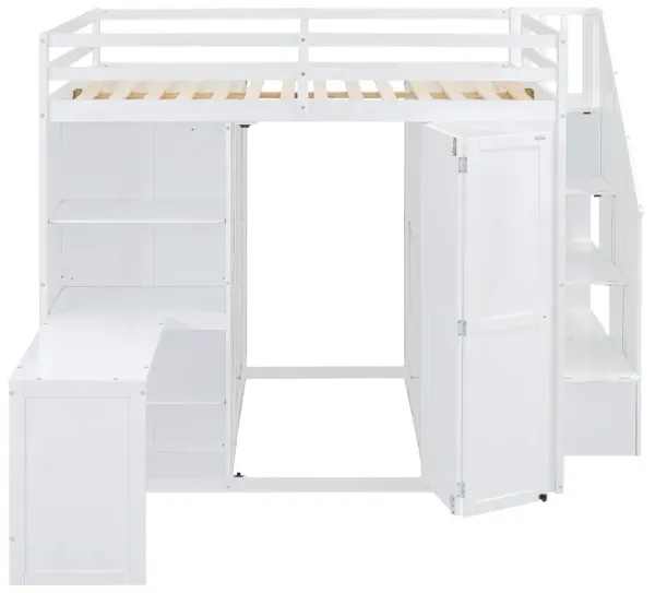 Merax Storage Loft Bed with Wardrobe,Desk and Shelves