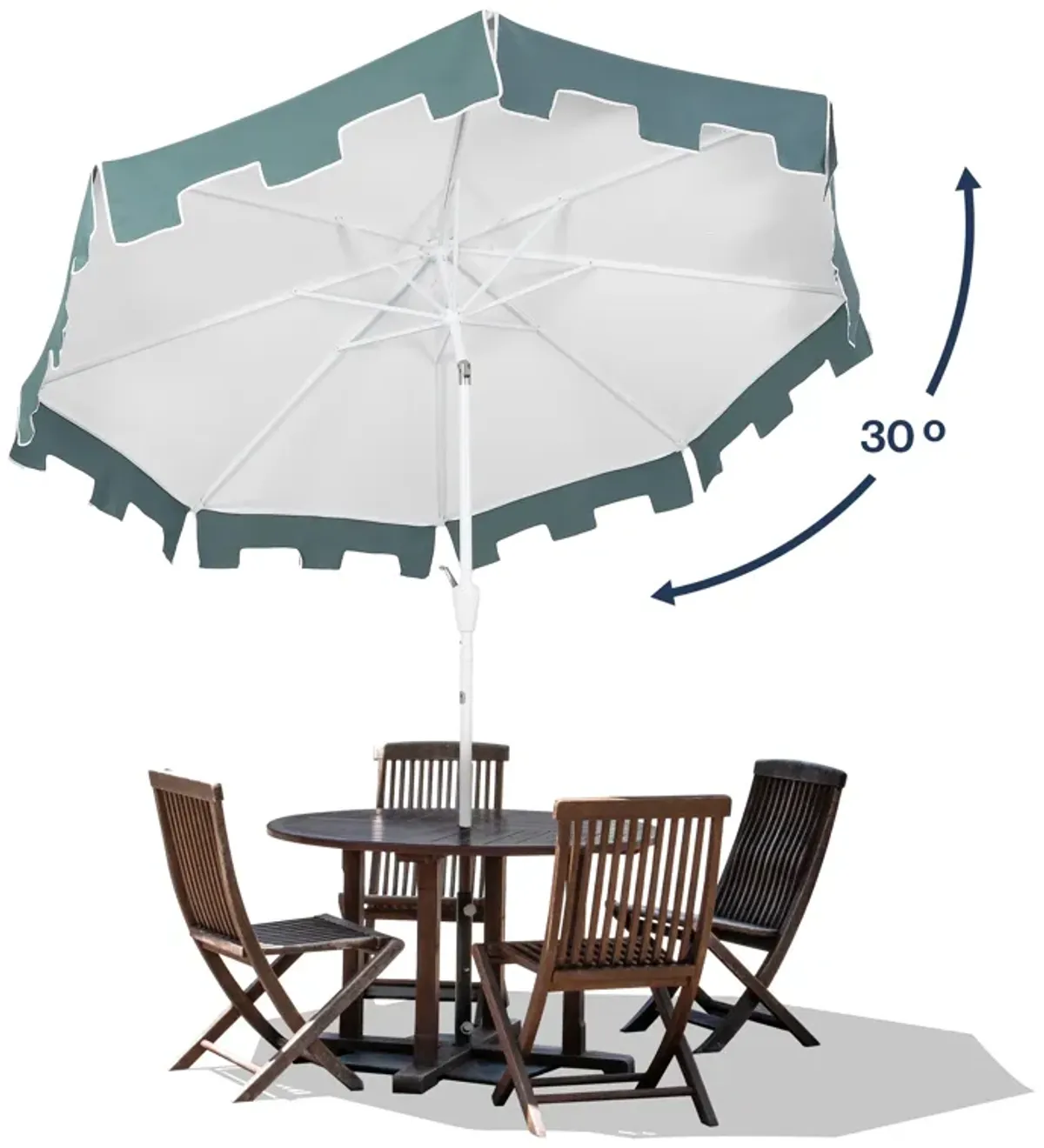 Baiona Classic MidCentury Market Patio Umbrella with UV Protection, Auto-Tilt, Crank and UV Protection