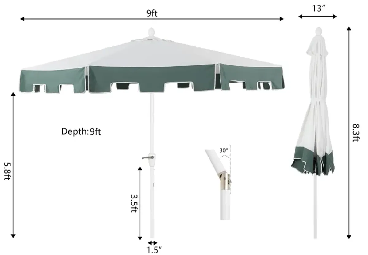 Baiona Classic MidCentury Market Patio Umbrella with UV Protection, Auto-Tilt, Crank and UV Protection