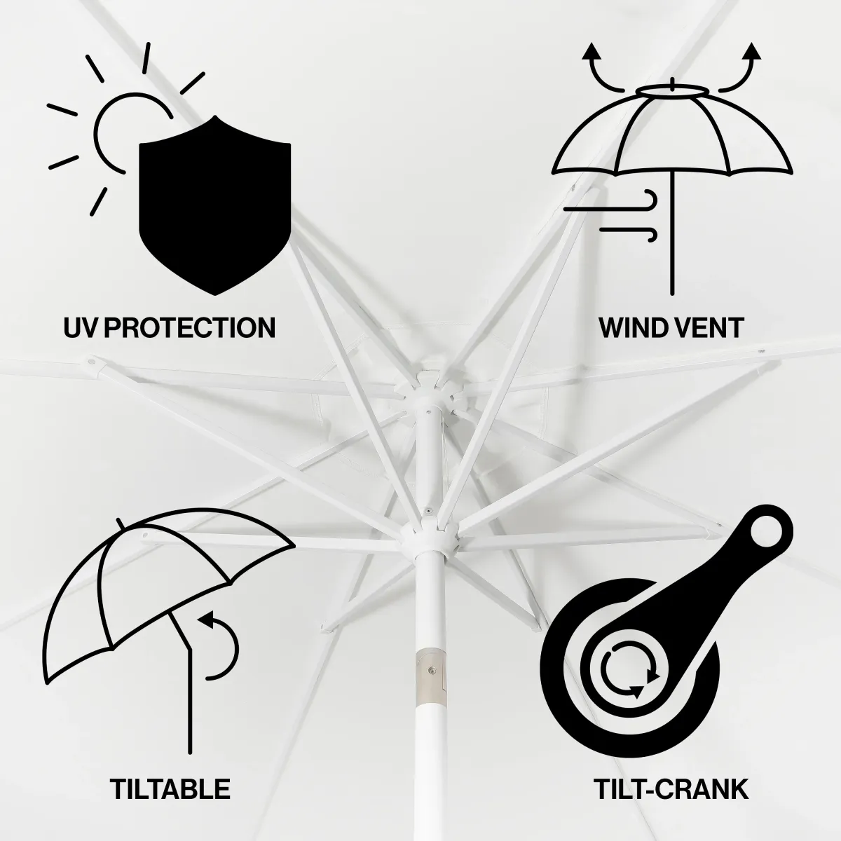 Baiona Classic MidCentury Market Patio Umbrella with UV Protection, Auto-Tilt, Crank and UV Protection