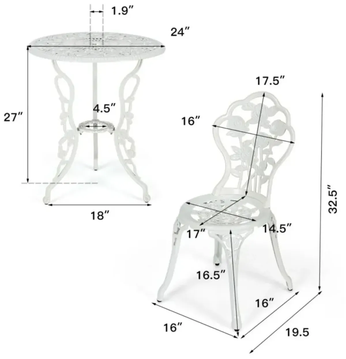 Hivvago Outdoor Cast Aluminum Patio Furniture Set with Rose Design