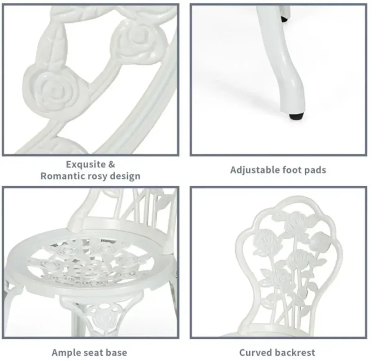 Hivvago Outdoor Cast Aluminum Patio Furniture Set with Rose Design