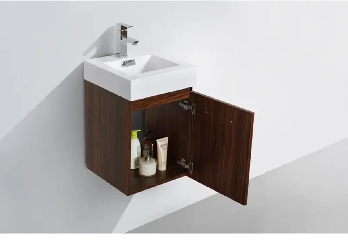 Kubebath Bliss 16 Walnut Wall Mount Modern Bathroom Vanity