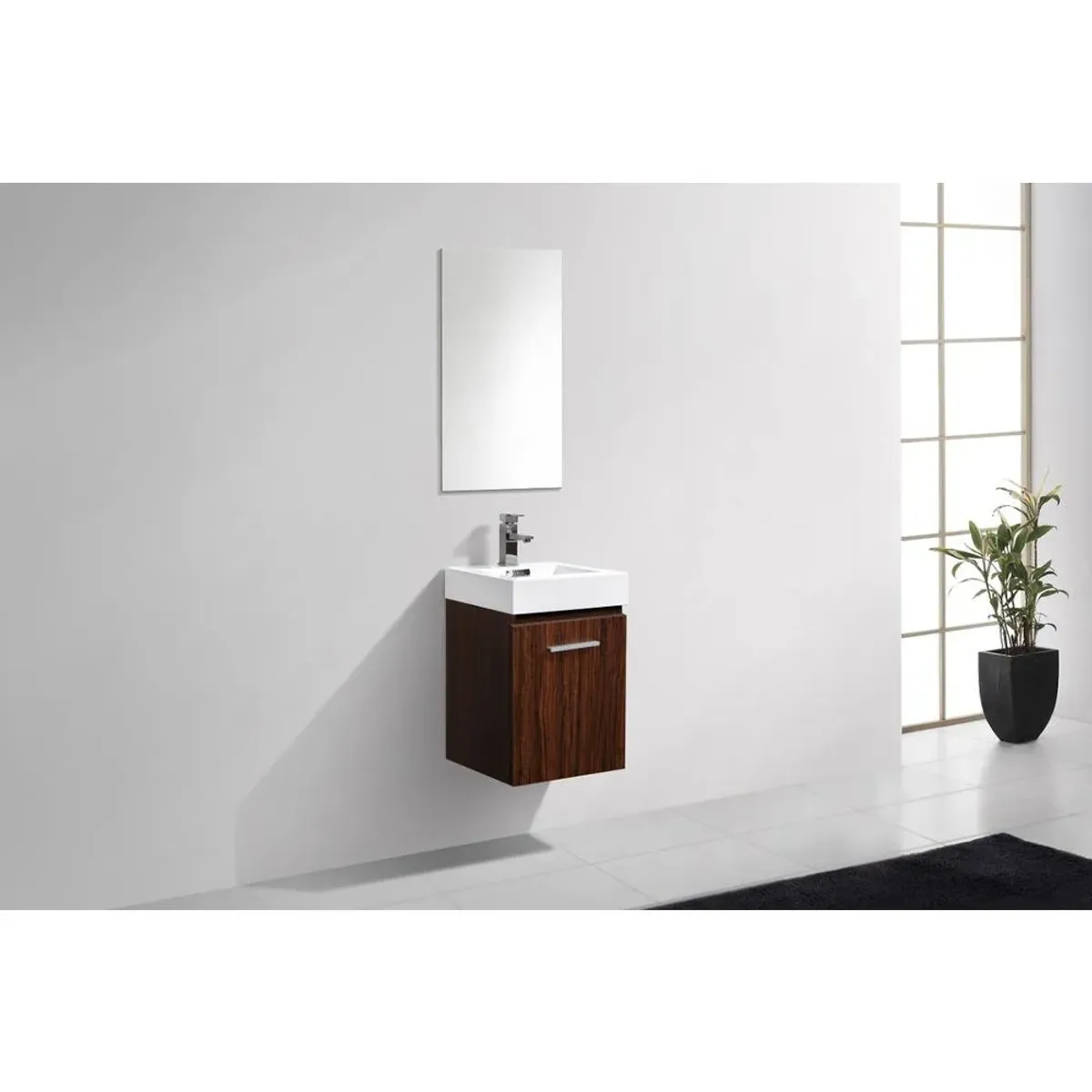 Kubebath Bliss 16 Walnut Wall Mount Modern Bathroom Vanity