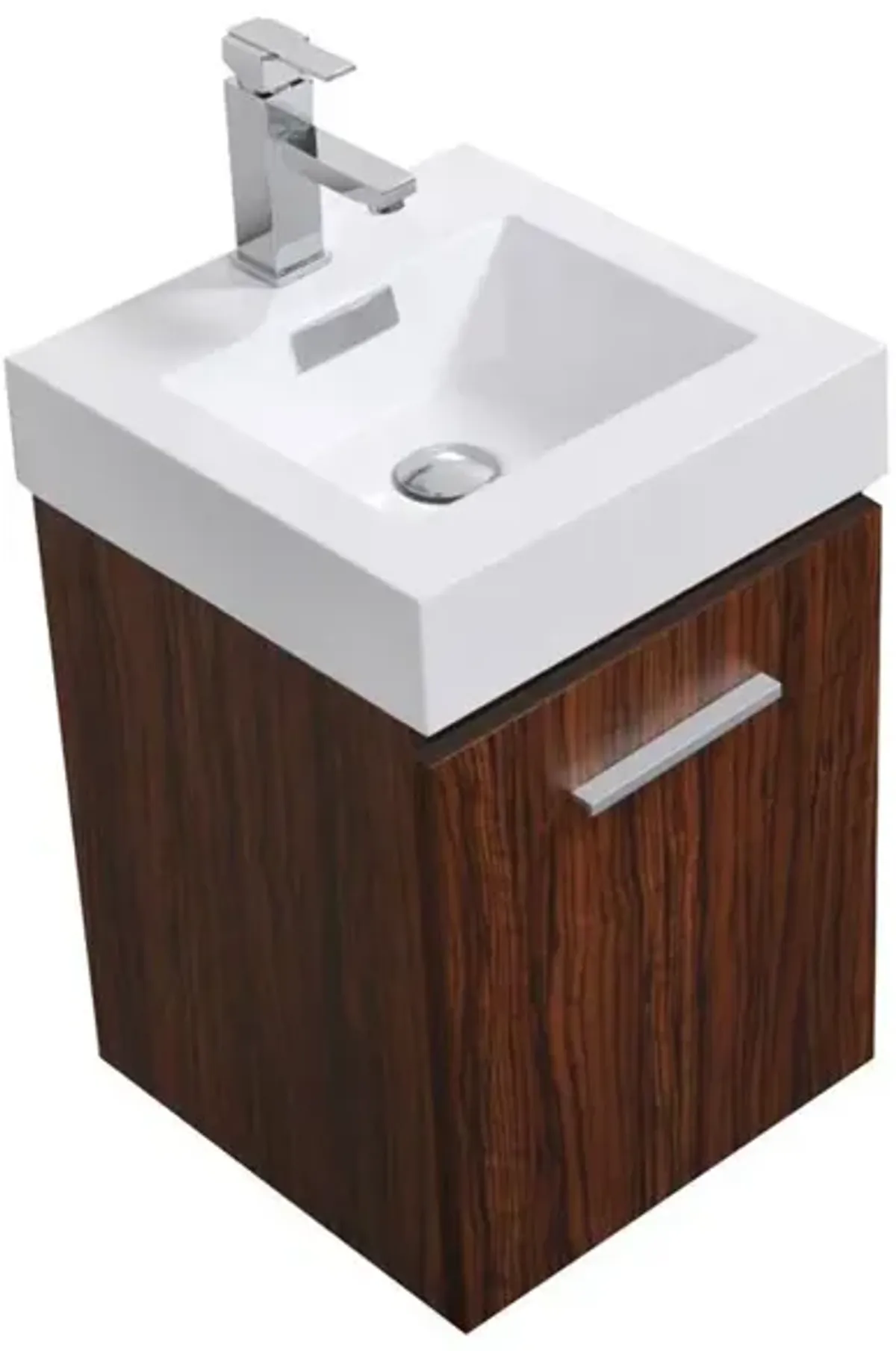 Kubebath Bliss 16 Walnut Wall Mount Modern Bathroom Vanity