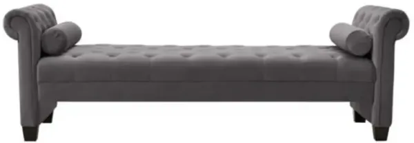 Elegant Velvet Rectangular Sofa Bench with Solid Wood Legs and Attached Cylindrical Pillows