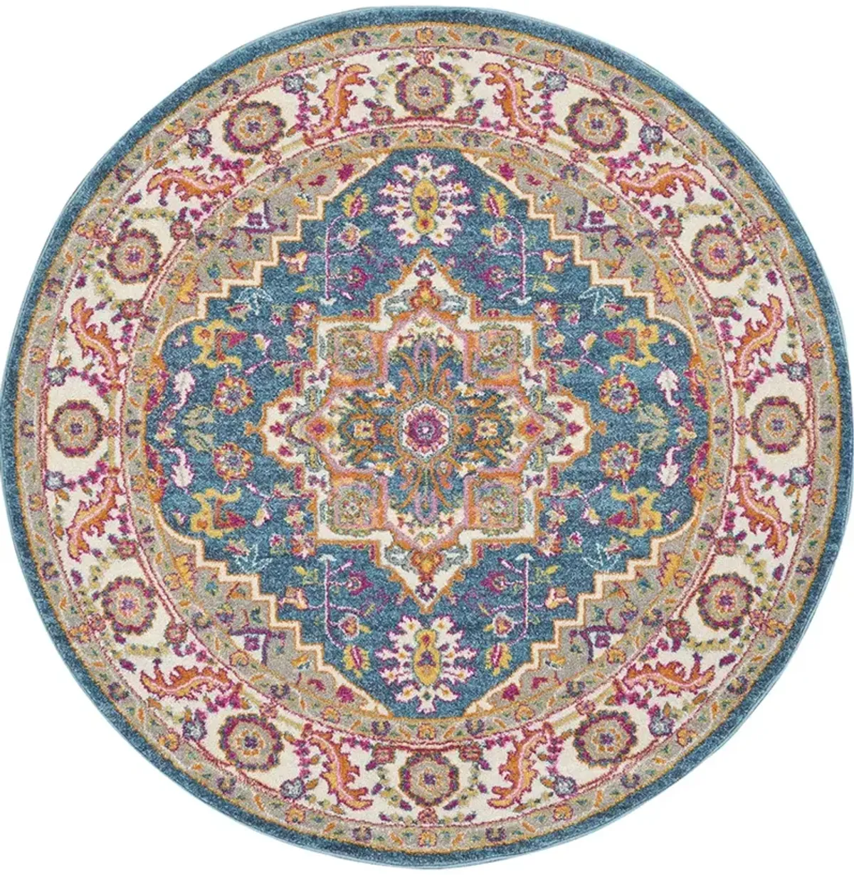 Passion PSN20 Teal/Multicolor 4' x Round Rug