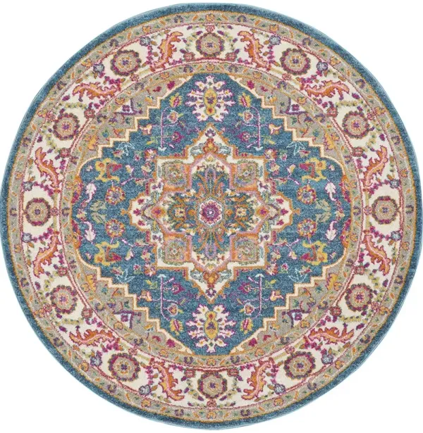 Passion PSN20 Teal/Multicolor 4' x Round Rug