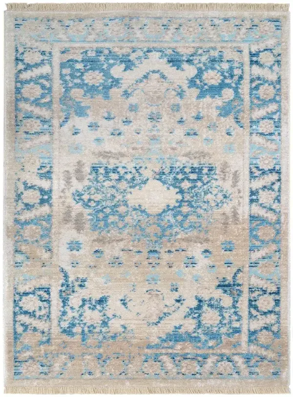 RUGSOTIC CARPETS MACHINE MADE POLYESTER AREA RUGS - 4'x5'11'', Rectangle Shape, Blue Color, Classic Oriental Traditional  Design,Low Pile Machine Made Area Rugs for Living Room, Bed Room (M00064)