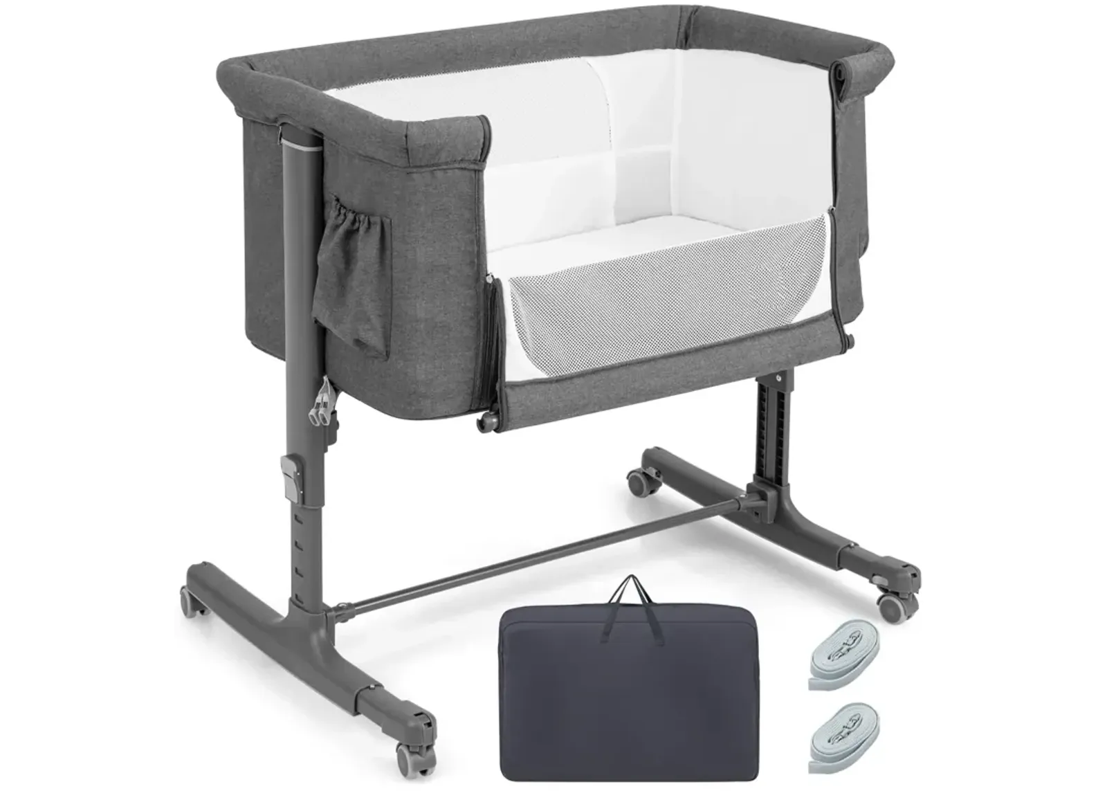 Portable Baby Bedside Bassinet with 5-level Adjustable Heights and Travel Bag