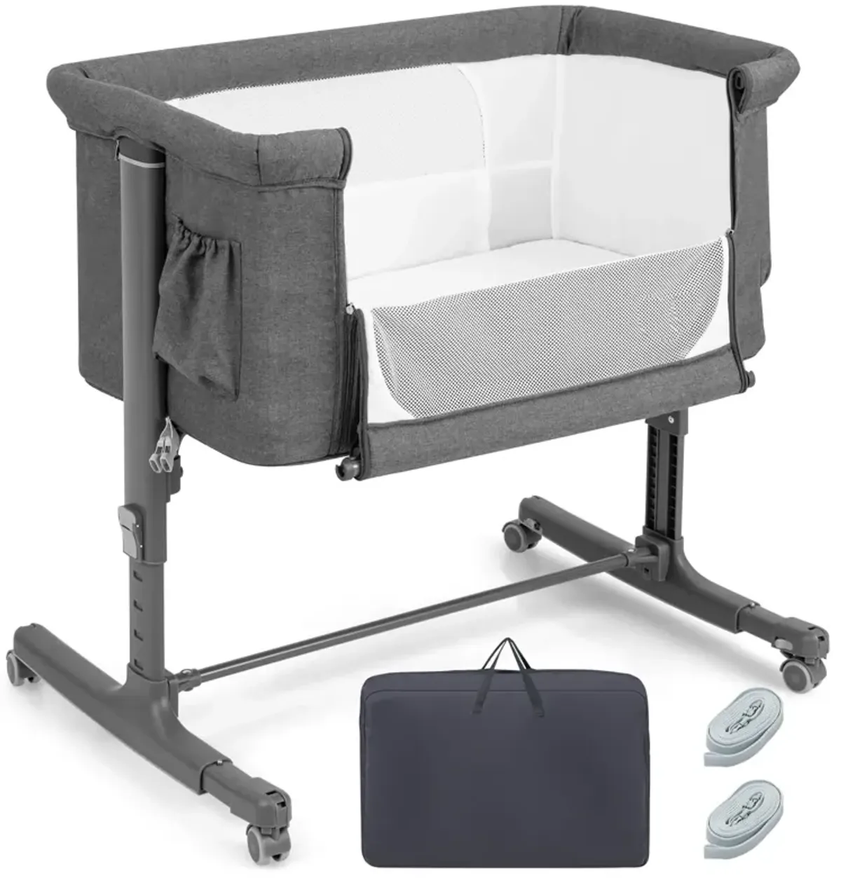 Portable Baby Bedside Bassinet with 5-level Adjustable Heights and Travel Bag