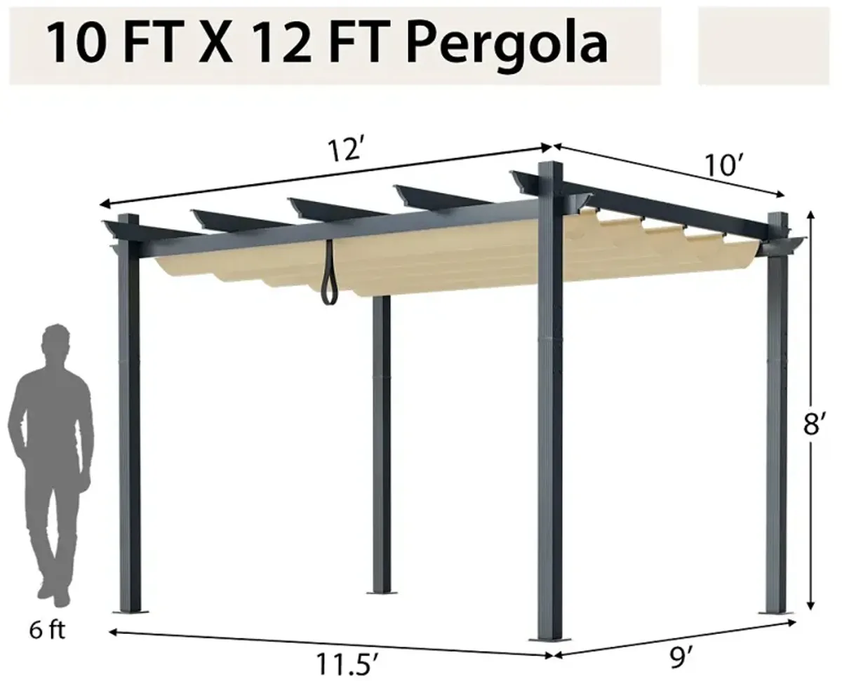 10x12 Feet Outdoor Aluminum Retractable Pergola Canopy Shelter with Grape Trellis