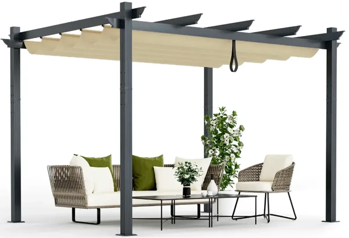 10x12 Feet Outdoor Aluminum Retractable Pergola Canopy Shelter with Grape Trellis