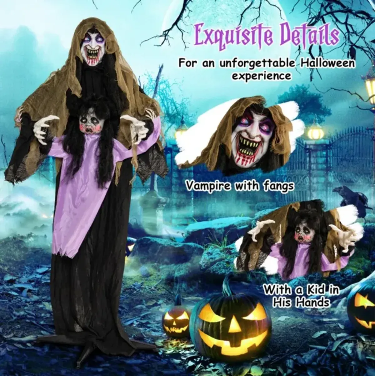 Hivvago Lighted and Animated Halloween Decoration Outdoor Vampire with LED for Yard Lawn