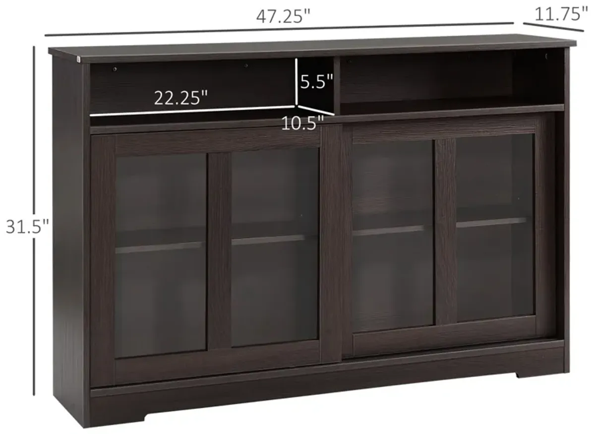 Dark Brown Kitchen Buffet: Modern Cabinet with Sliding Glass Doors