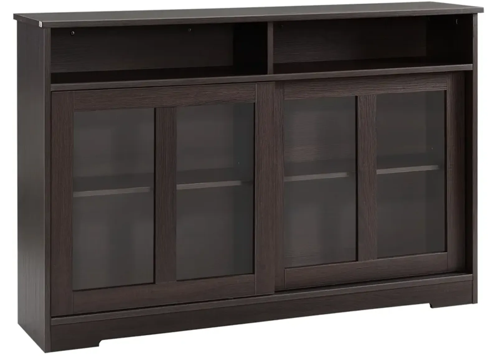 Dark Brown Kitchen Buffet: Modern Cabinet with Sliding Glass Doors