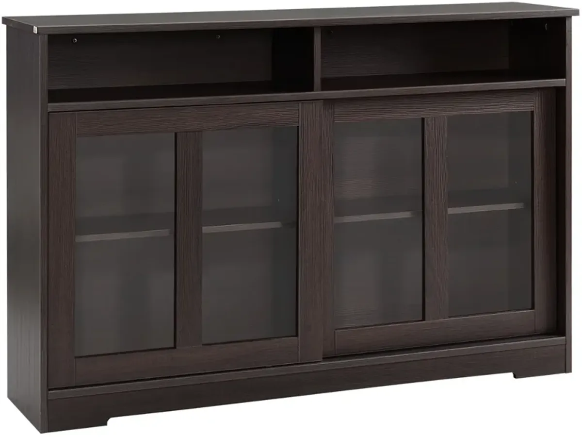 Dark Brown Kitchen Buffet: Modern Cabinet with Sliding Glass Doors