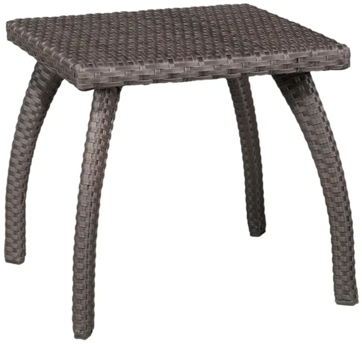 Honi Side End Table, Square 19 Inch Brown Outdoor Rattan, Iron, Curved Legs