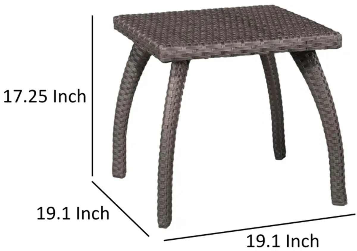 Honi Side End Table, Square 19 Inch Brown Outdoor Rattan, Iron, Curved Legs