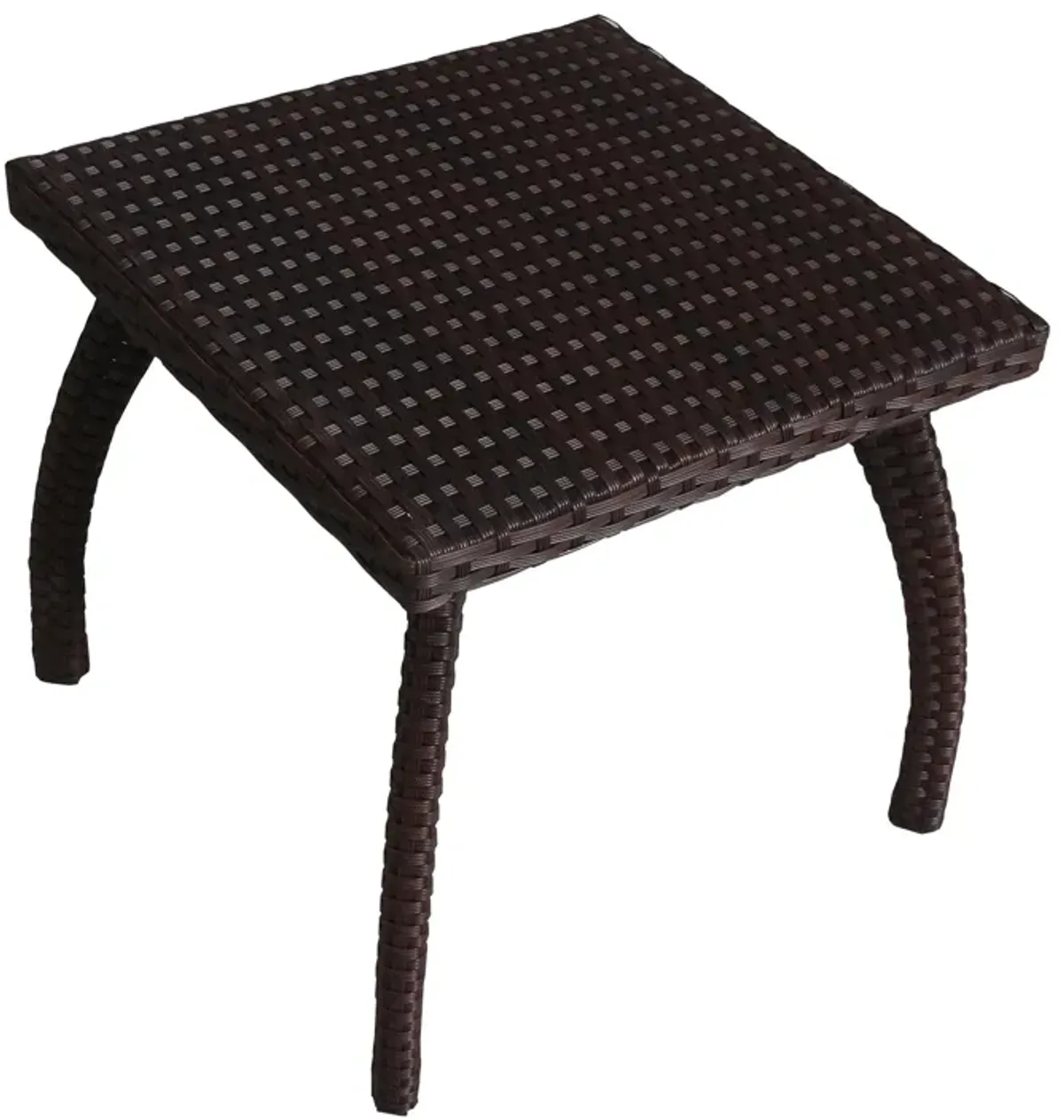 Honi Side End Table, Square 19 Inch Brown Outdoor Rattan, Iron, Curved Legs