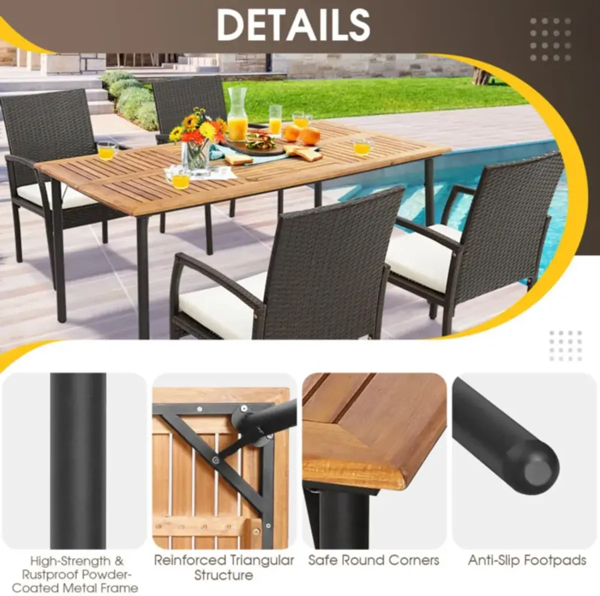 Hivvago 5 Pieces Patio Rattan Dining Set with Umbrella Hole and Seat Cushions