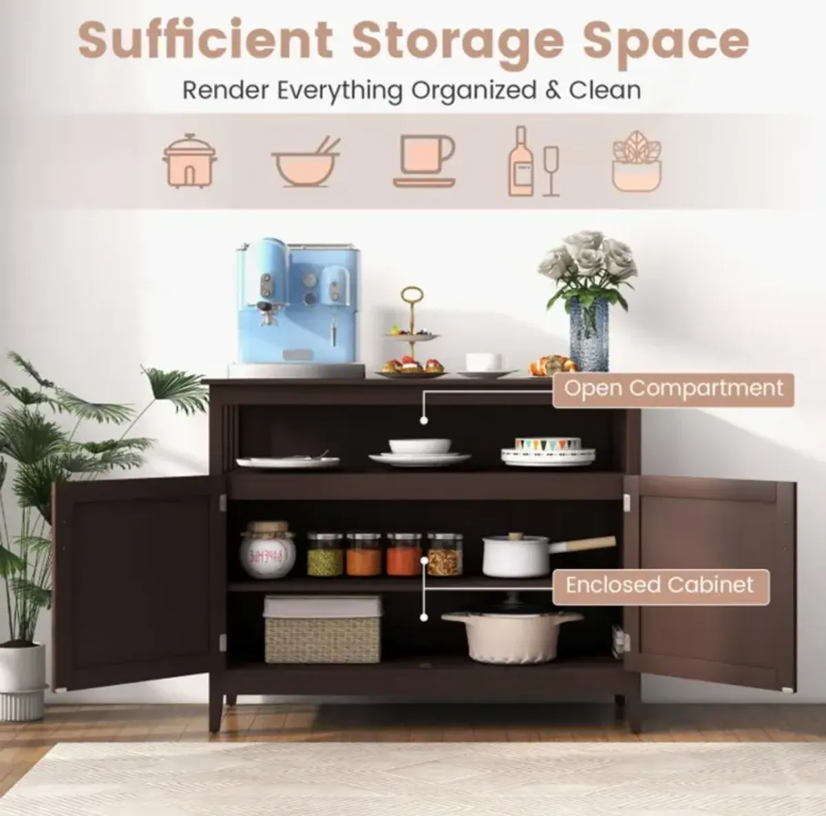 Hivvago Modern Practical Wooden Kitchen Lockers with Large Storage Space