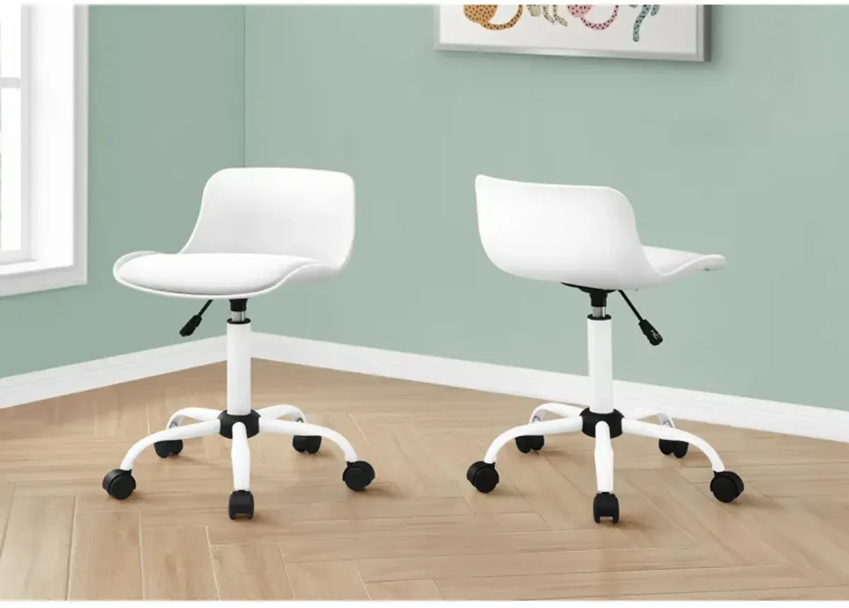 Monarch Specialties I 7463 Office Chair, Adjustable Height, Swivel, Ergonomic, Computer Desk, Work, Juvenile, Metal, Pu Leather Look, White, Contemporary, Modern