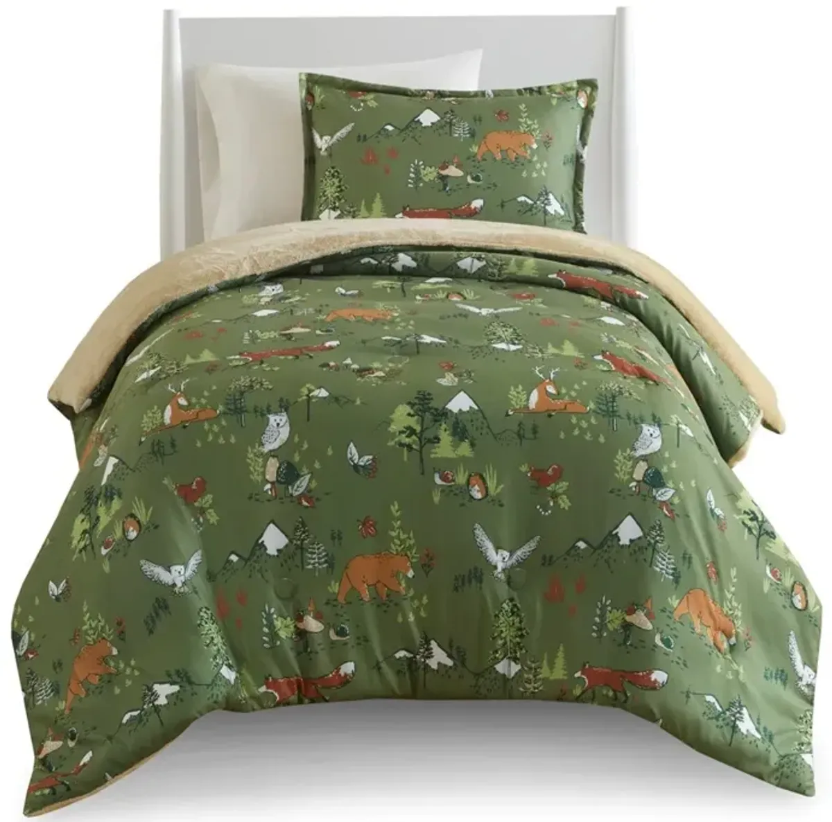 Gracie Mills Harvey Kids Forest Animals Plush Reversible Comforter Set