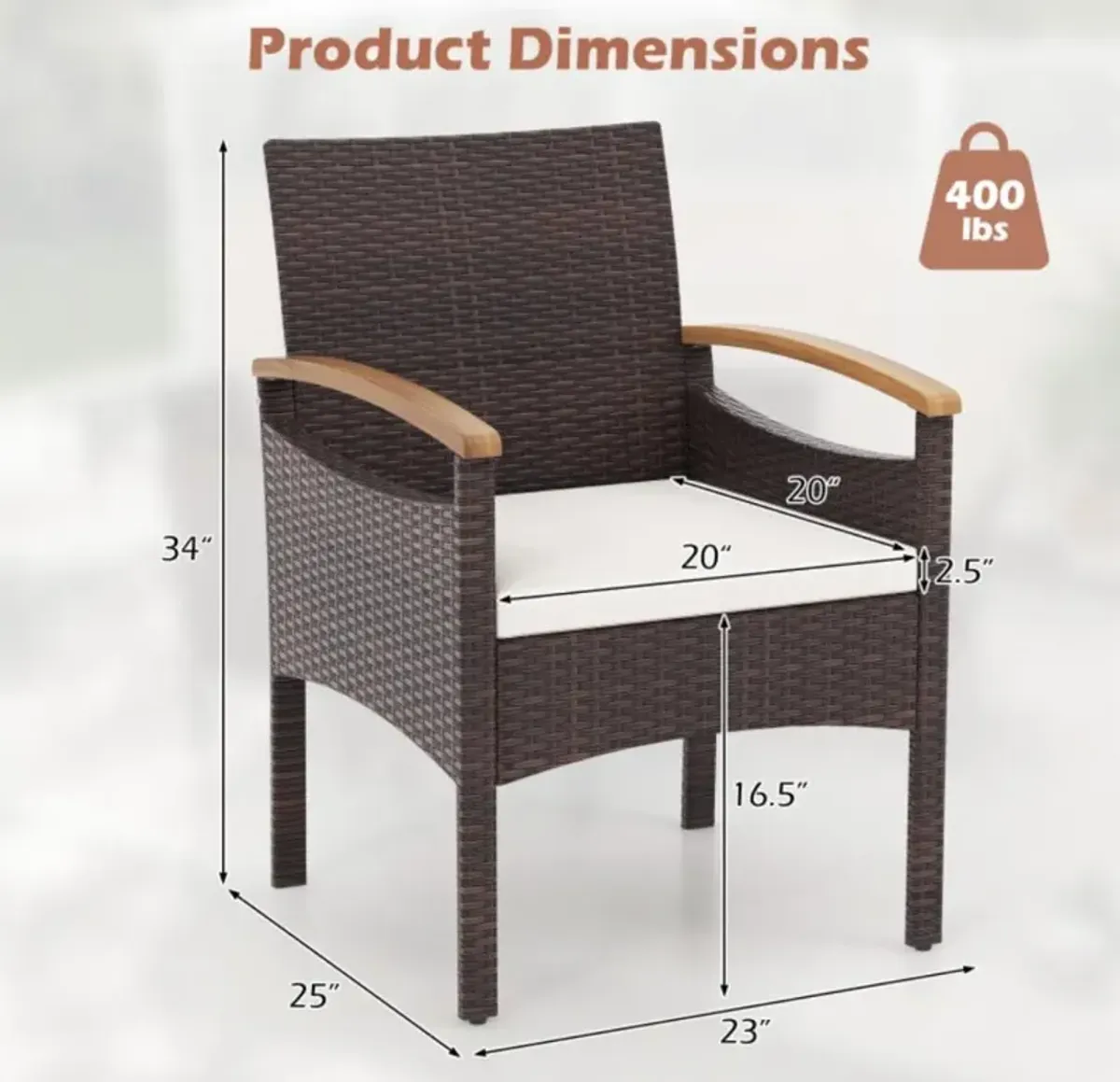 Hivvago Patio Dining Chairs Set of 2/4 with Acacia Wood Armrest and Heavy Duty Metal Frame