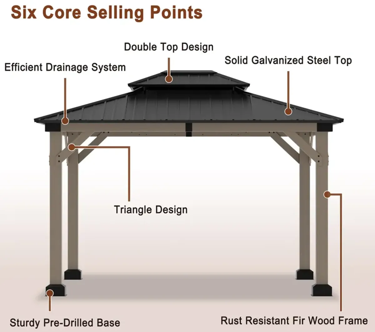 MONDAWE 10 ft. x 12 ft. Outdoor Cedar Wood Frame Outdoor Gazebo Galvanized Steel Hardtop Canopy Outdoor Shade for Deck Garden Concrete Platform