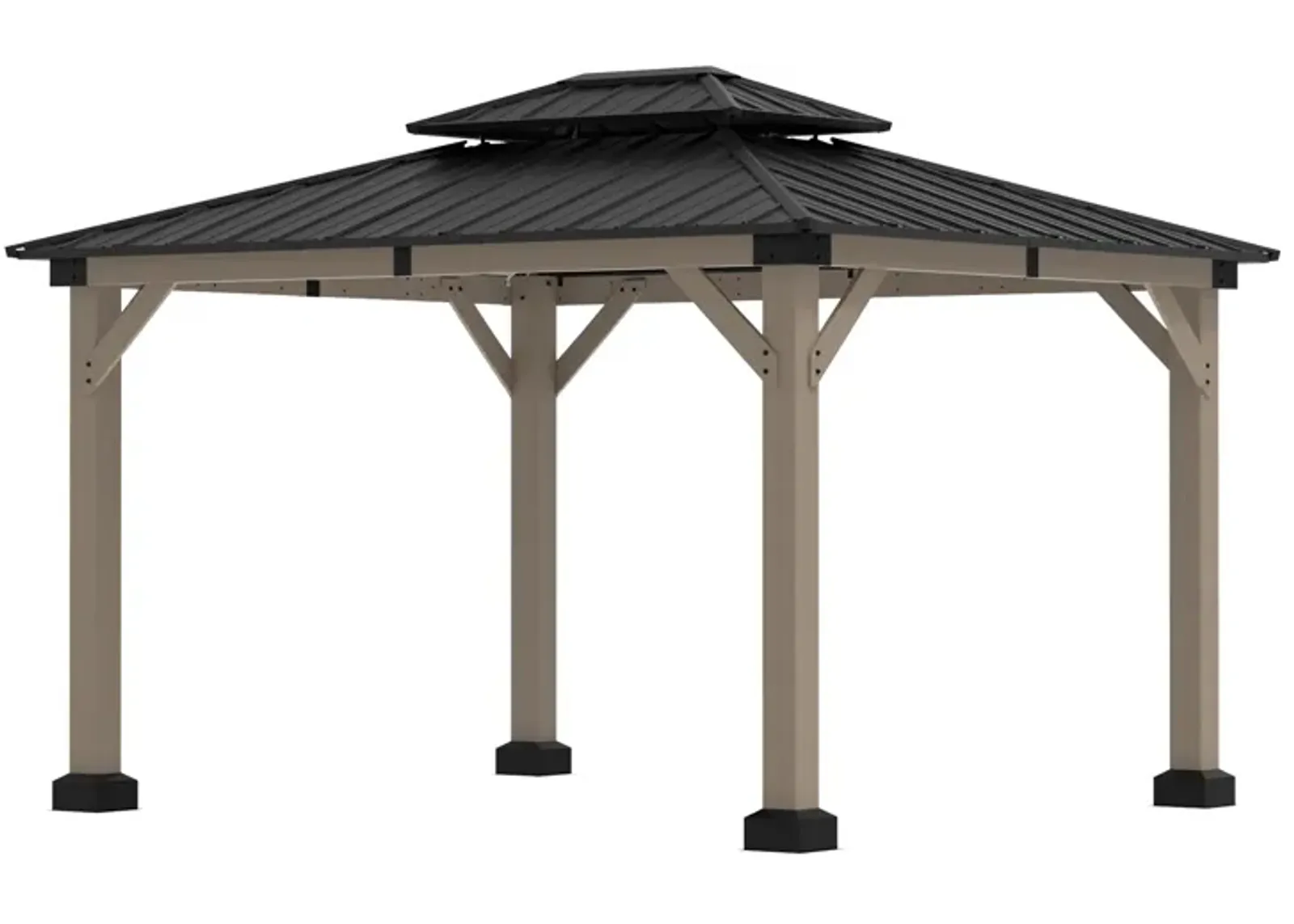 MONDAWE 10 ft. x 12 ft. Outdoor Cedar Wood Frame Outdoor Gazebo Galvanized Steel Hardtop Canopy Outdoor Shade for Deck Garden Concrete Platform