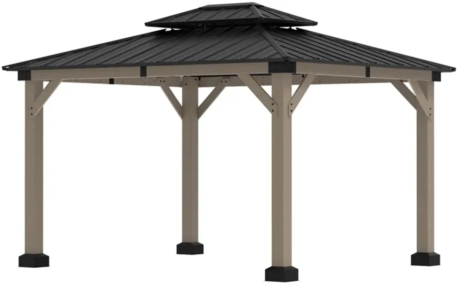 MONDAWE 10 ft. x 12 ft. Outdoor Cedar Wood Frame Outdoor Gazebo Galvanized Steel Hardtop Canopy Outdoor Shade for Deck Garden Concrete Platform