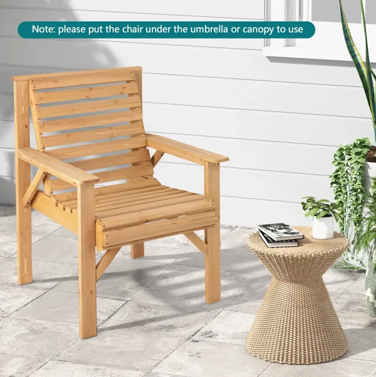 Outdoor Solid Fir Wood Chair with Inclined Backrest