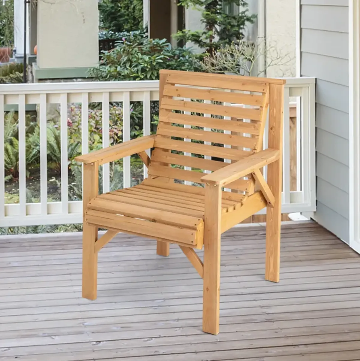 Outdoor Solid Fir Wood Chair with Inclined Backrest