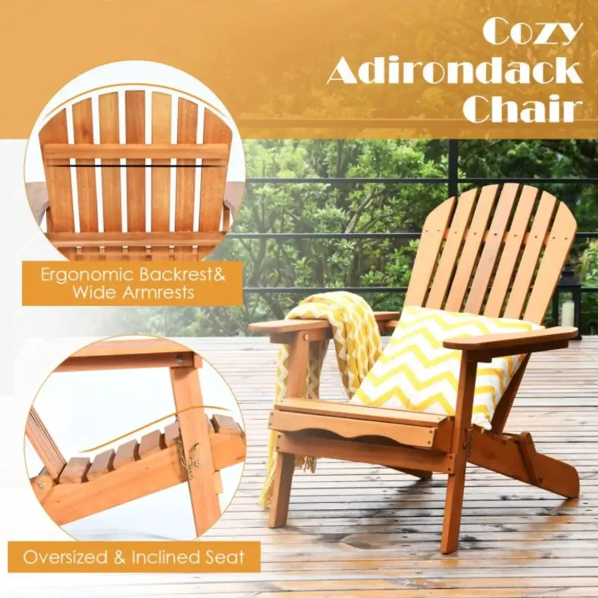 Hivvago 3 Pieces Adirondack Chair Set with Widened Armrest