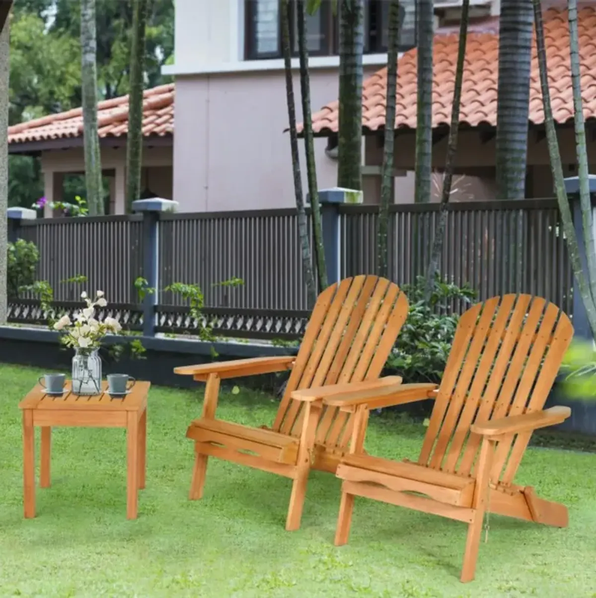 Hivvago 3 Pieces Adirondack Chair Set with Widened Armrest