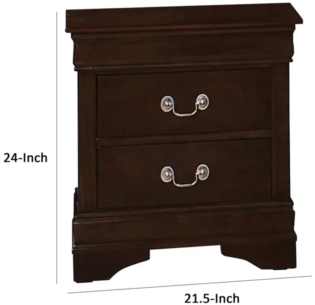 Nim 24 Inch 2 Drawer Nightstand, Classic Bail Handles, Cappuccino Brown-Benzara