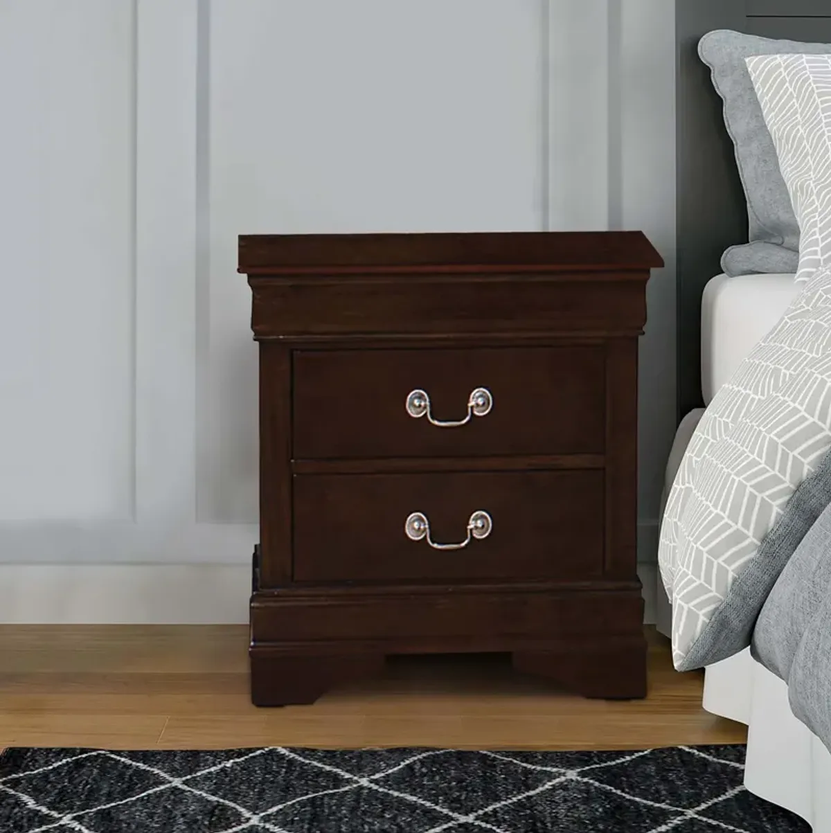 Nim 24 Inch 2 Drawer Nightstand, Classic Bail Handles, Cappuccino Brown-Benzara