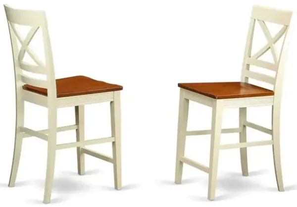 East West Furniture Quincy  Counter  Height  Stools  With  X-Back  in  Buttermilk  and  Cherry  Finish,  Set  of  2