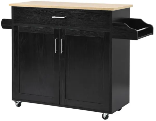 Hivvago Rolling Kitchen Island Cart with Towel and Spice Rack-Black