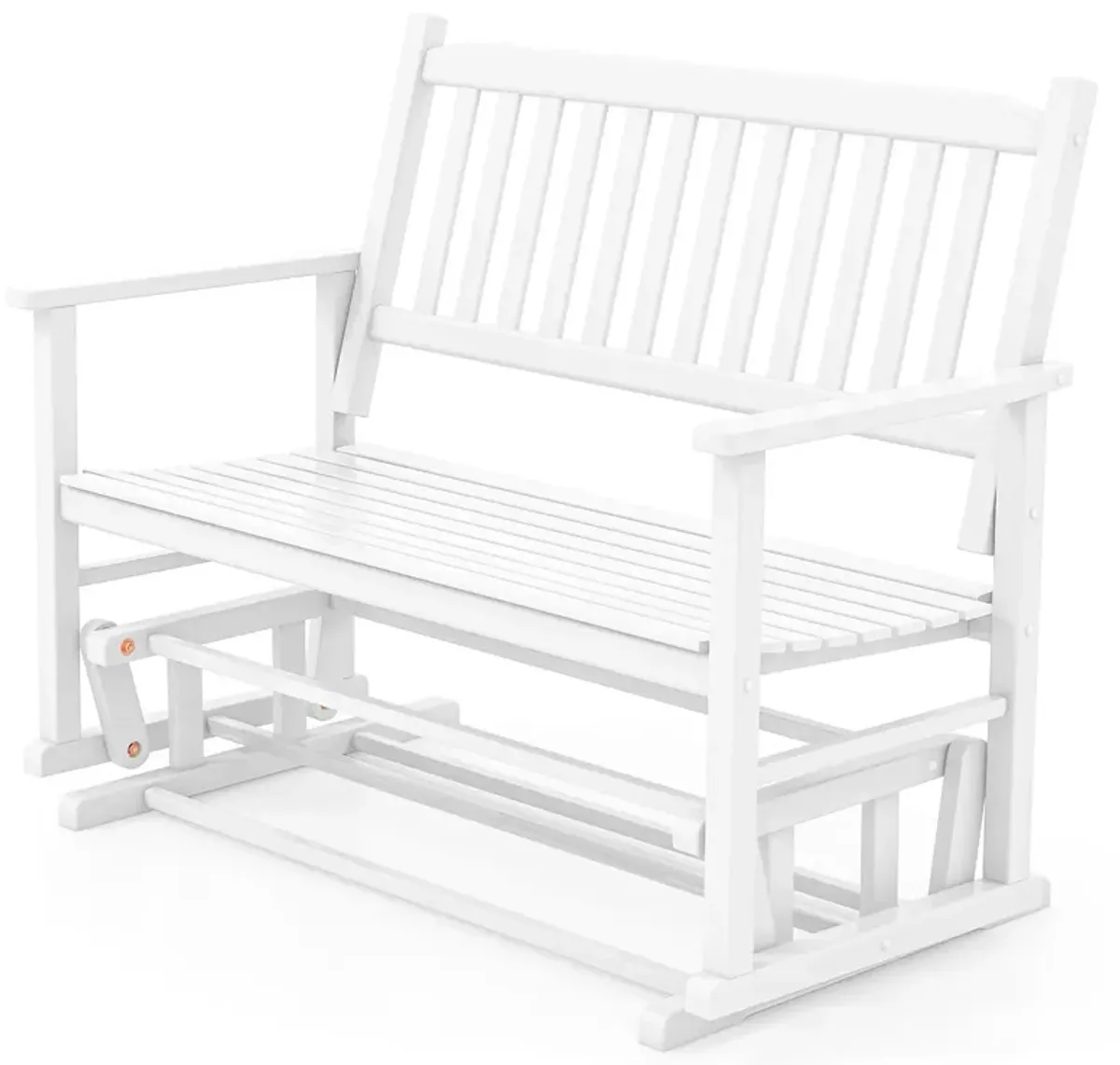 2 Seats Outdoor Glider Bench with Armrests and Slatted Seat-White