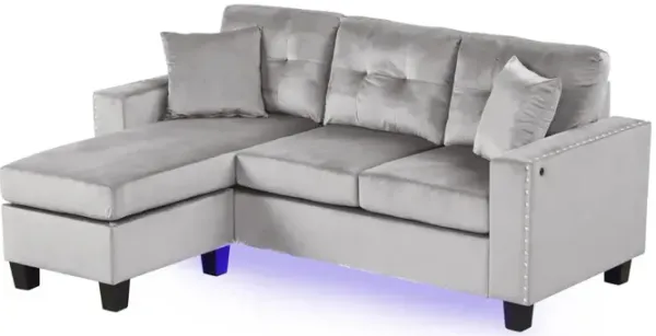 Lilola Home 74W Gray Velvet Reversible Sectional Sofa Chaise