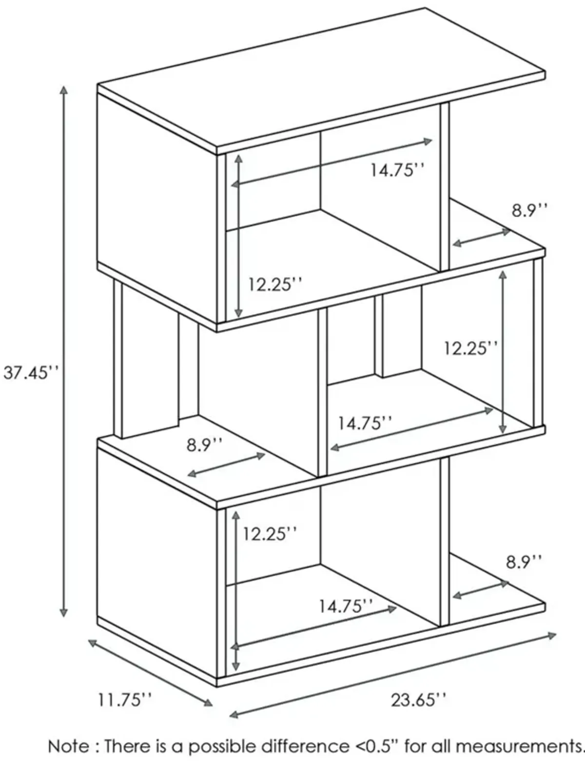 FURINNO Simply Modern 3-Tier Open Book Shelf