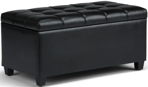 Sienna 34 inch Wide Transitional Rectangle Storage Ottoman Bench in Midnight Black Faux Leather