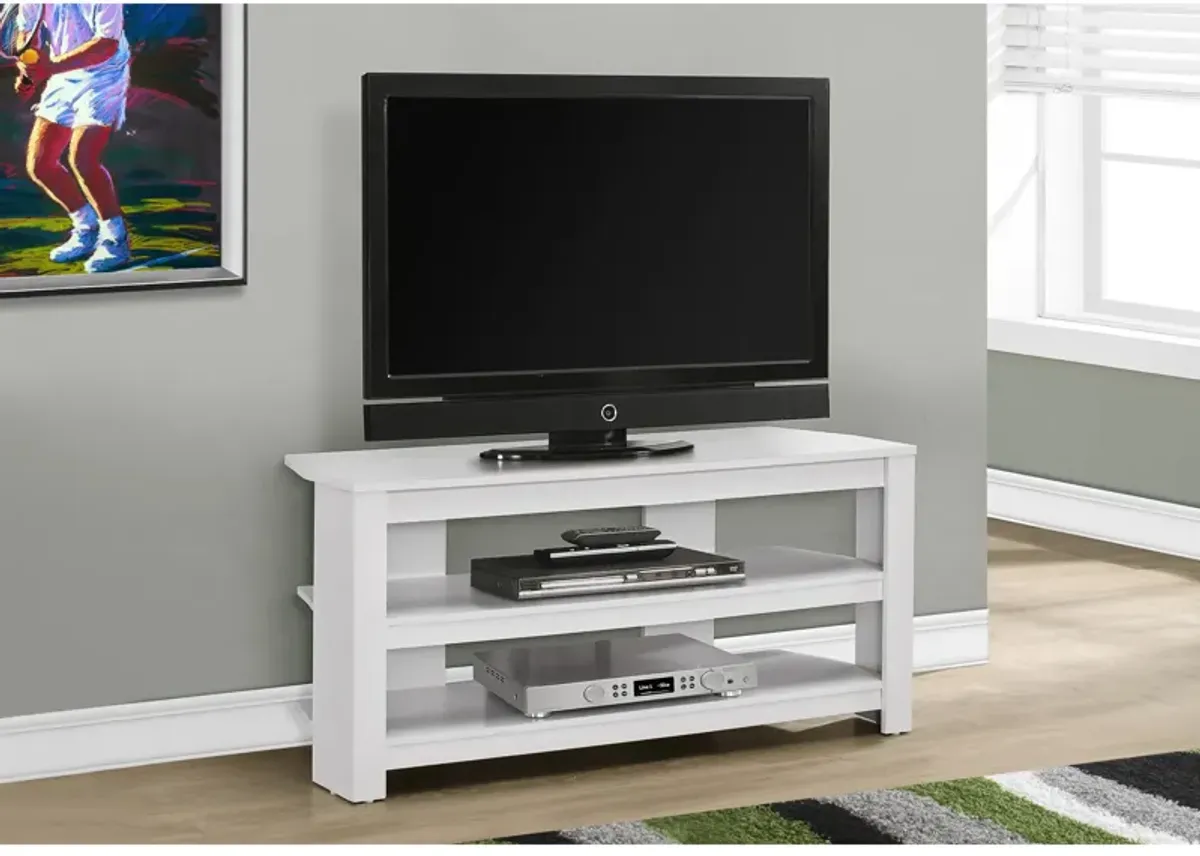 Monarch Specialties I 2567 Tv Stand, 42 Inch, Console, Media Entertainment Center, Storage Shelves, Living Room, Bedroom, Laminate, White, Contemporary, Modern