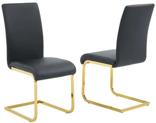 Alison Faux Leather Chrome Dining Side Chair in Black/Gold (Set of 2)