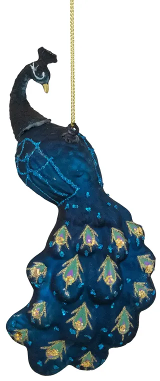 6" Blue Glittered Peacock Glass Christmas Ornament