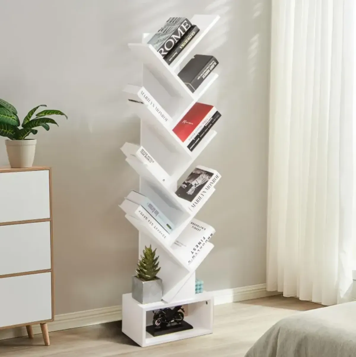 Hivvago 10-Tier Bookshelf with Drawer Free-standing Storage Bookcase