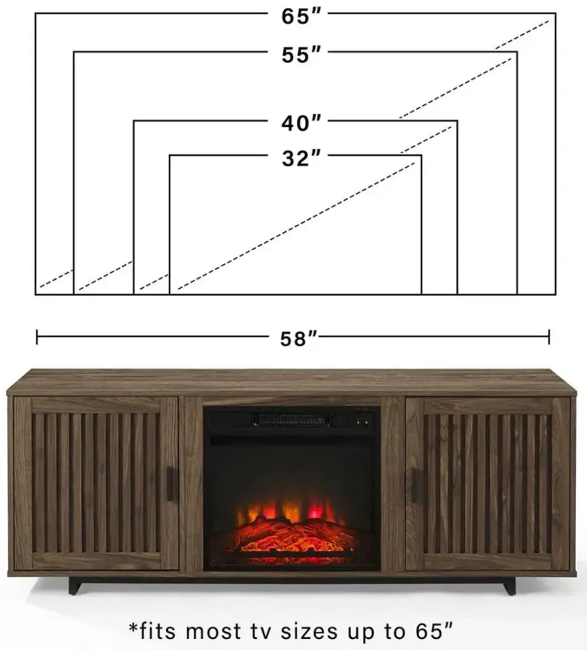 Crosley Furniture Silas 58 Low Profile Tv Stand W/Fireplace Walnut